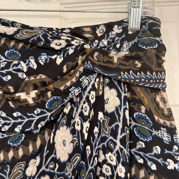 Veronica Beard 100% Silk Skirt Sz 4 Black Floral Sarong Knot Boho Office High Lo - Picture 3 of 16